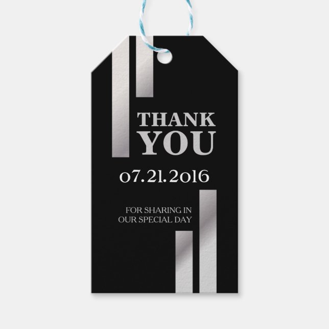 Modern Silver Stripe Wedding Dankeschön Card Geschenkanhänger (Vorderseite)