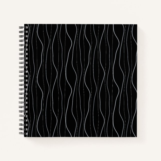 Modern Silver Wavy Lines Pattern Notizbuch (Vorderseite)