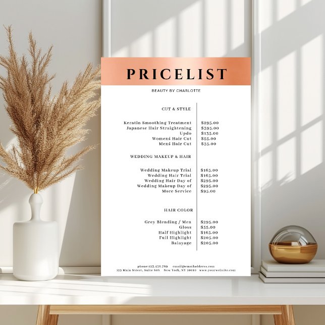 Modern Simpel Orange Salon Price List Poster (Von Creator hochgeladen)