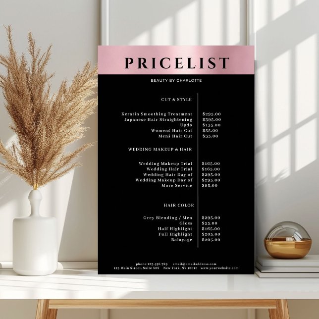 Modern Simpel Rosegold Salon Preisliste Poster (Von Creator hochgeladen)