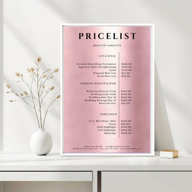 Modern Simpel Rosegold Salon Preisliste Poster (Modern Simpel Rosegold Salon Price List Poster)