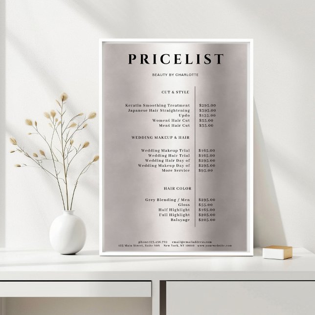 Modern Simpel Silver Salon Preisliste Poster (Modern Simpel Silver Salon Price List Poster)