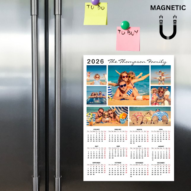 Modern Simple 2026 Calendar Photo Collage Magnet (Von Creator hochgeladen)