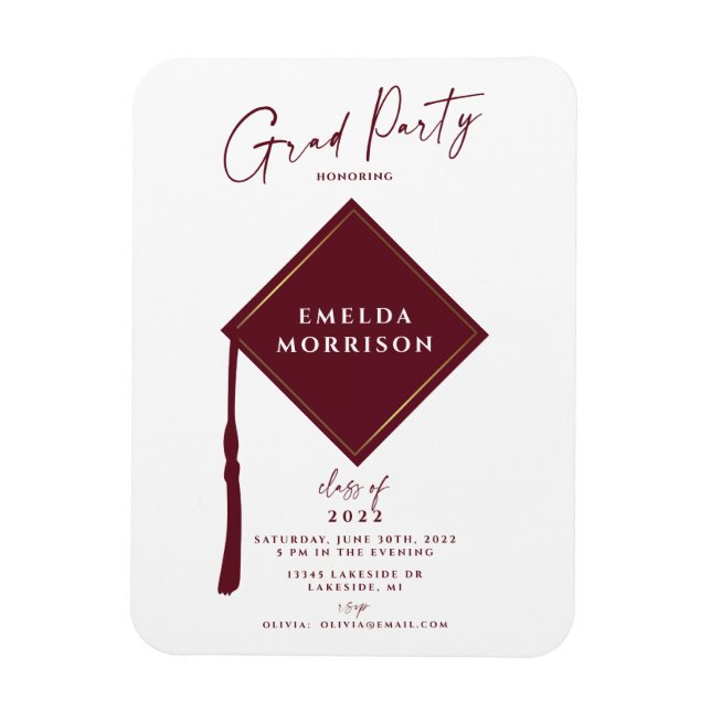 Modern Simple 2 Foto Burgundy Graduation Party Magnet (Vertikal)