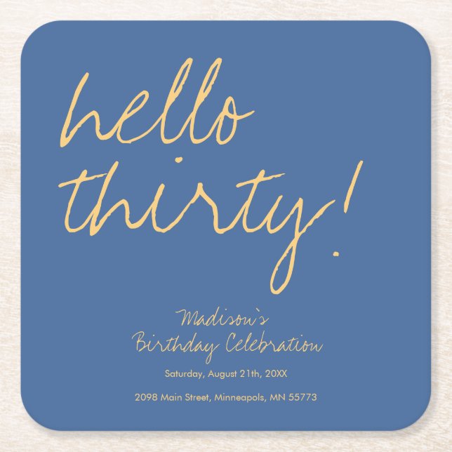 Modern Simple 30. Geburtstag Rechteckiger Pappuntersetzer (Vorderseite)