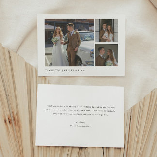 Modern Simple 3-Photo Custom Wedding Dankeskarte
