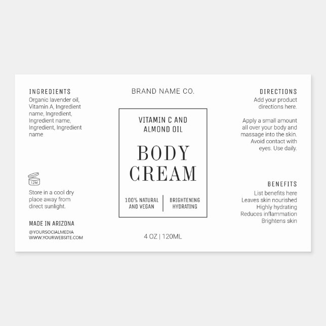 Modern Simple 4OZ Cosmetic Bottle Wraparound Label Rechteckiger Aufkleber (Vorderseite)
