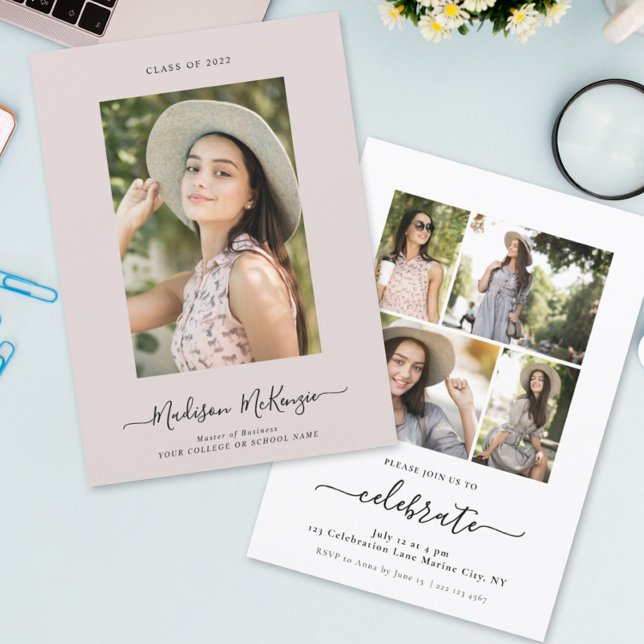 Modern Simple 5 Foto Calligraphy Easy Abschluss Einladung (Von Creator hochgeladen)