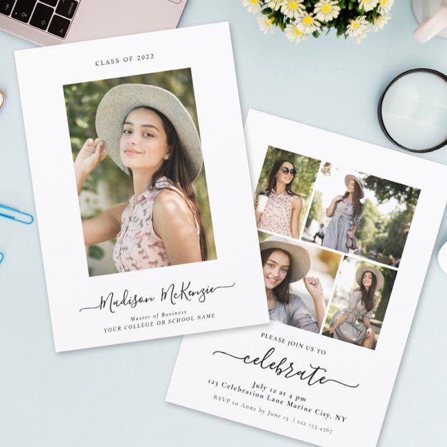 Modern Simple 5 Foto Calligraphy Easy Abschluss Einladung (Von Creator hochgeladen)