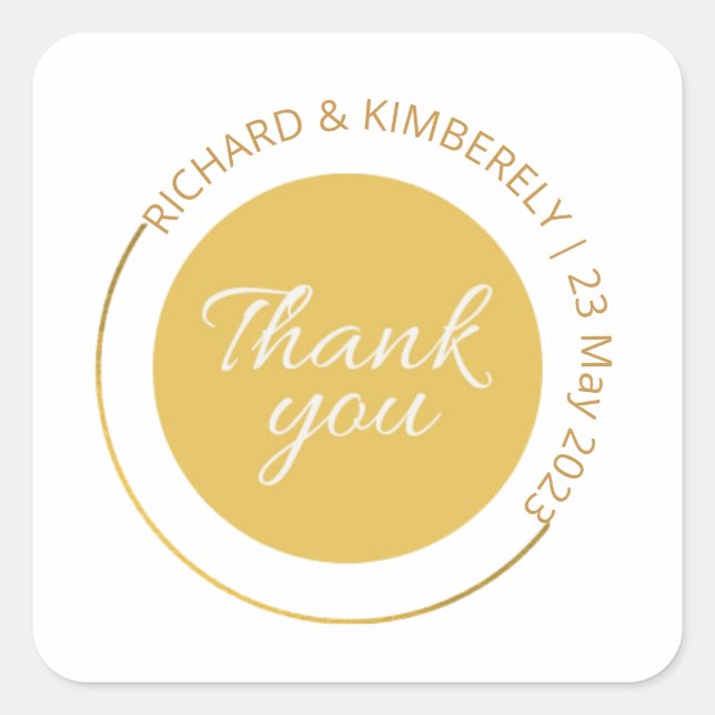 Modern Simple Add Couple Name Date Danke Squa Quadratischer Aufkleber (Vorderseite)