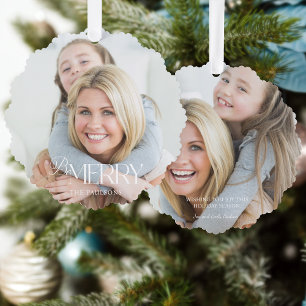 Modern Simple Be Merry Typografie 1 Foto Ornament Karte