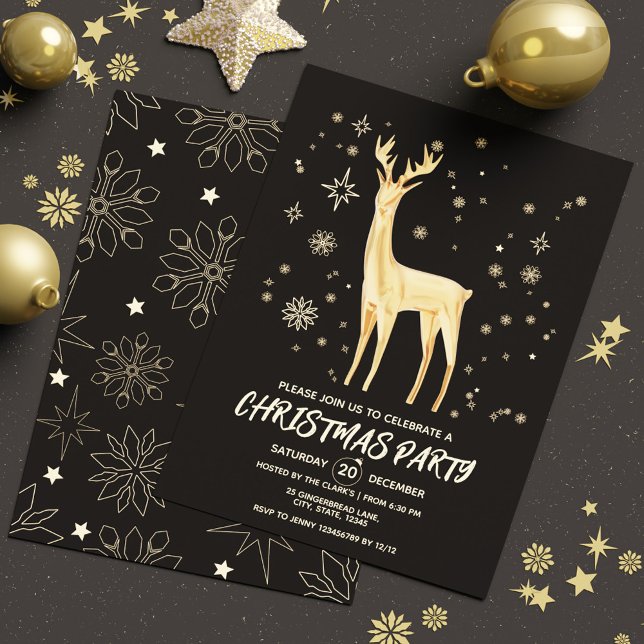 Modern Simple Black and Gold Elegante Deer Xmas Einladung (Modern Simple Black and Gold Elegant Deer Xmas Invitation)