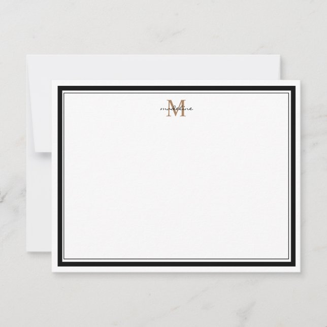 Modern Simple Black Border Gold Monogram Mitteilungskarte (Vorderseite)