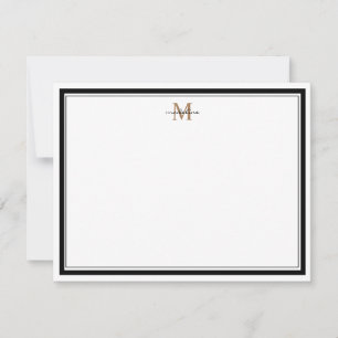 Modern Simple Black Border Gold Monogram Mitteilungskarte