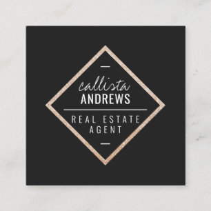 Modern Simple Black Gold Glitzer Diamond Square Quadratische Visitenkarte