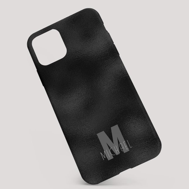 Modern Simple Black Minimalistisch Textured Monogr Case-Mate iPhone Hülle (Von Creator hochgeladen)