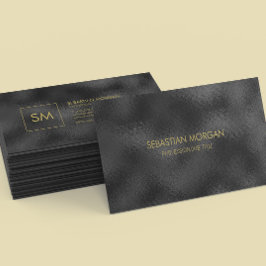 Modern Simple Black Minimalistisch Textured Monogr Visitenkarte