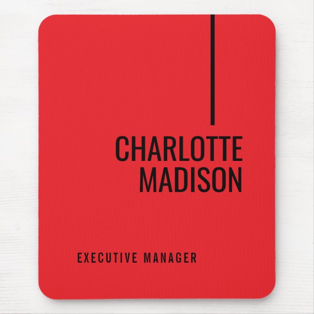 Modern Simple Black Red Minimalist Bold Text Name Mousepad (Vorne)