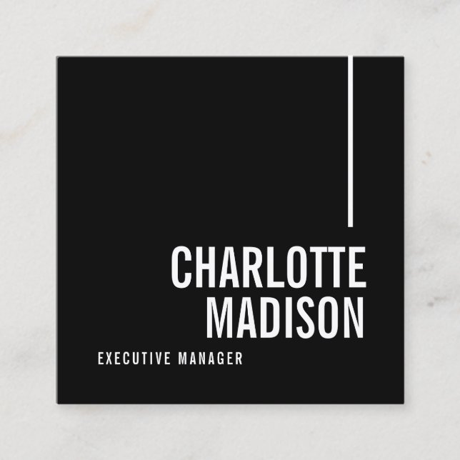 Modern Simple Black White Trendy Minimalist Plain  Quadratische Visitenkarte (Vorderseite)