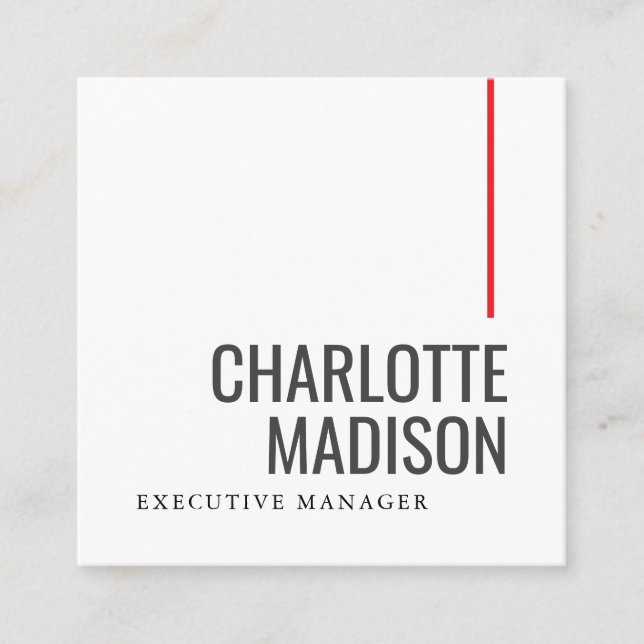 Modern Simple Black White Trendy Minimalist Plain  Quadratische Visitenkarte (Vorderseite)
