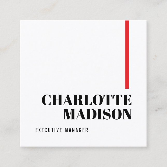 Modern Simple Black White Trendy Minimalist Plain  Quadratische Visitenkarte (Vorderseite)