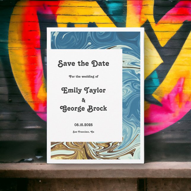 Modern Simple Blue Abstrakt Art Artistic Wedding Save The Date (Von Creator hochgeladen)