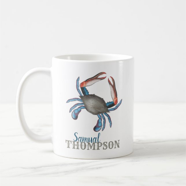 Modern Simple Blue Crab Nautic Elegante Kaffeetasse (Links)