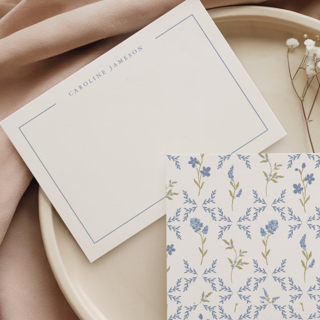 Modern Simple Blue Floral Flat Note Card Mitteilungskarte (Von Creator hochgeladen)