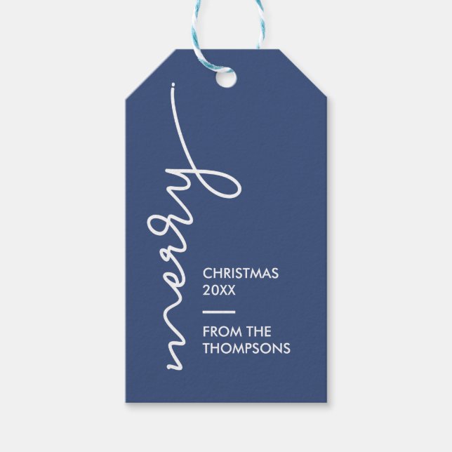 Modern Simple Blue Frohe Weihnachtsschrift Geschenkanhänger (Vorderseite)