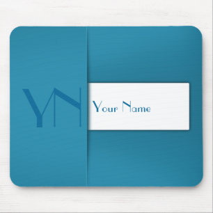 Modern Simple Blue Monogram Name Mousepad