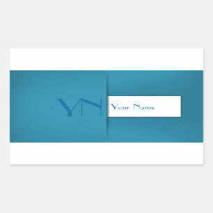 Modern Simple Blue Monogram Name Rechteckiger Aufkleber