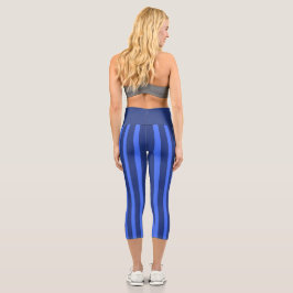 Modern Simple Blue Navy Two Tone Strip Name Capri Leggings