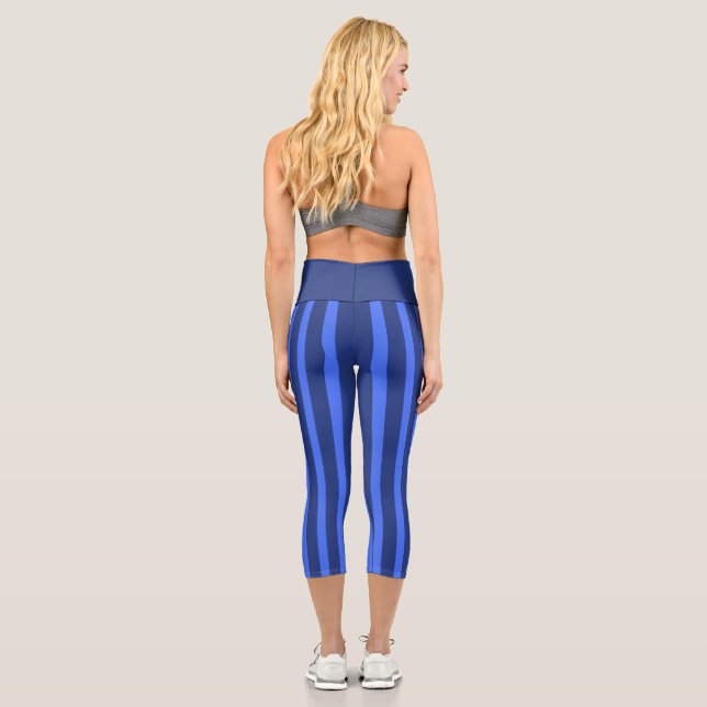 Modern Simple Blue Navy Two Tone Strip Name Capri Leggings (Rückseite)