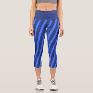 Modern Simple Blue Navy Two Tone Strip Name Capri Leggings