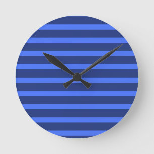 Modern Simple Blue Navy Two Tone Strip Name Runde Wanduhr