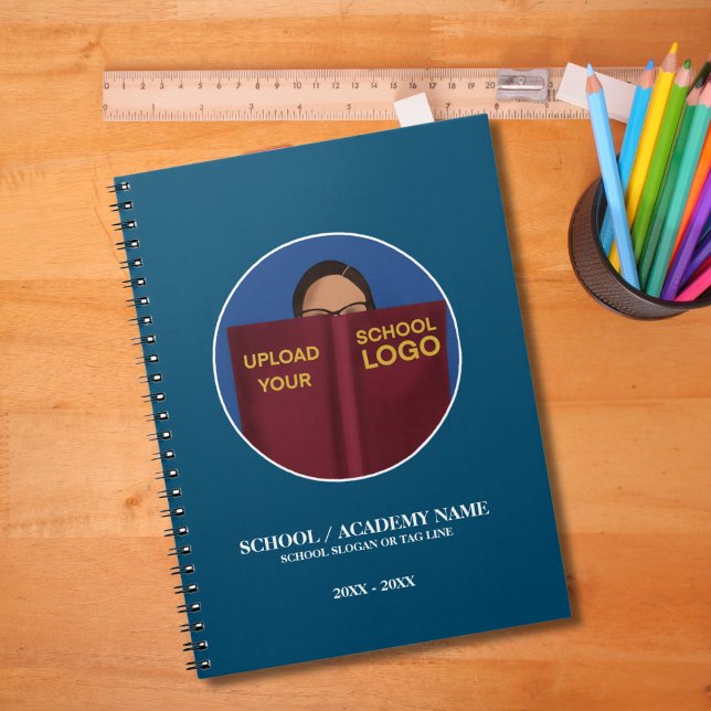 Modern Simple Blue School Logo | Markierung für Pl Notizblock (Von Creator hochgeladen)