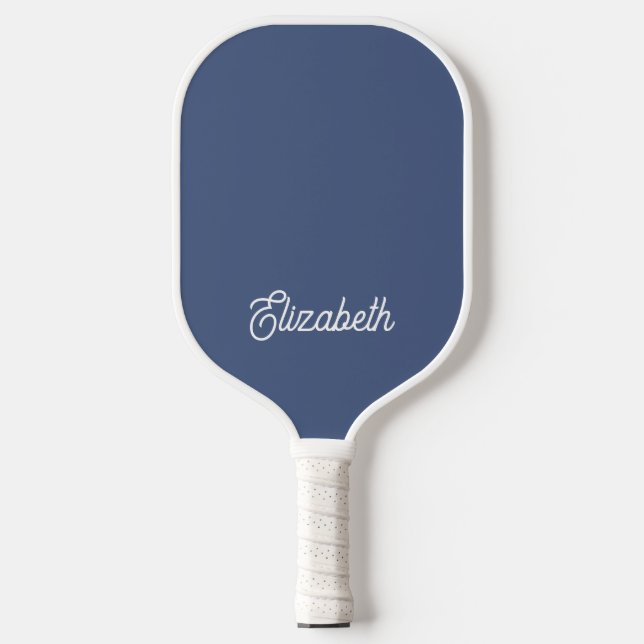 Modern Simple Blue Script Individuelle Name Pickleball Schläger (Vorderseite)