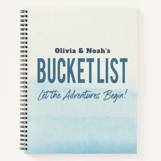 Modern Simple Blue Watercolor Adventure Bucket Notizbuch (Vorderseite)