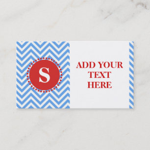 Modern Simple Blue Zickzack Pattern Monogram Visitenkarte