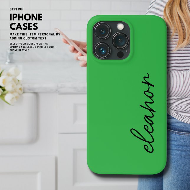 Modern Simple Bright Green Script Name Monogram iPhone Hülle (Von Creator hochgeladen)