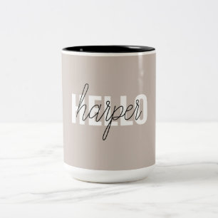 Modern Simple Brown Hello und You Name Zweifarbige Tasse