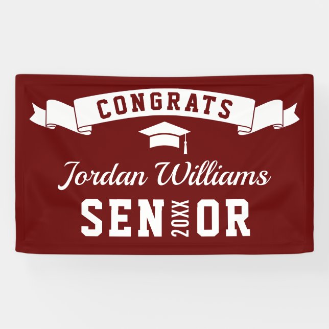 Modern Simple Burgundy White Graduation Party 2024 Banner (Horizontal)
