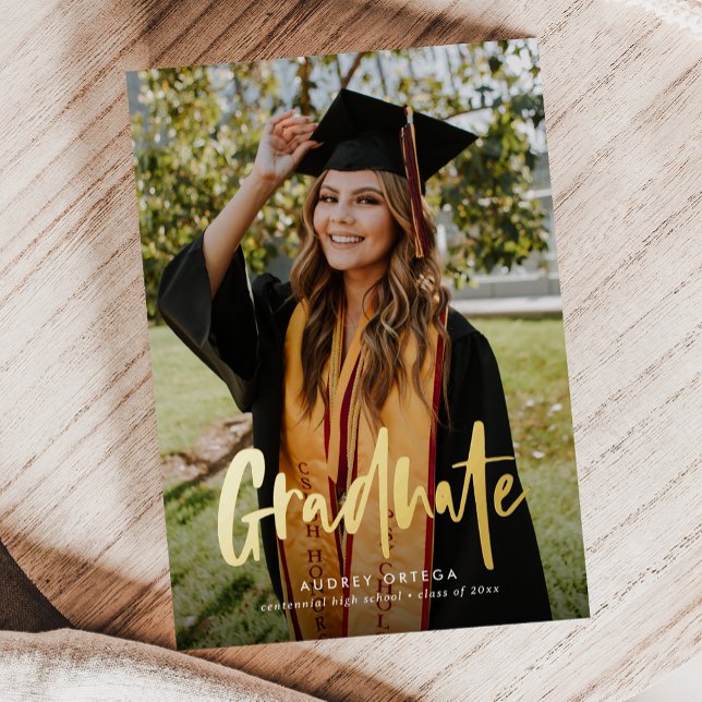 Modern Simple Calligraphy Two Foto Abschluss Folieneinladung (Von Creator hochgeladen)