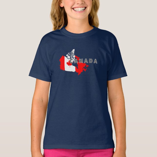 Modern Simple Canadian Canada Script Map Flag T-Shirt (Vorderseite)