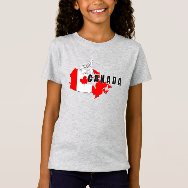 Modern Simple Canadian Canada Script Map Flag T-Shirt (Vorderseite)