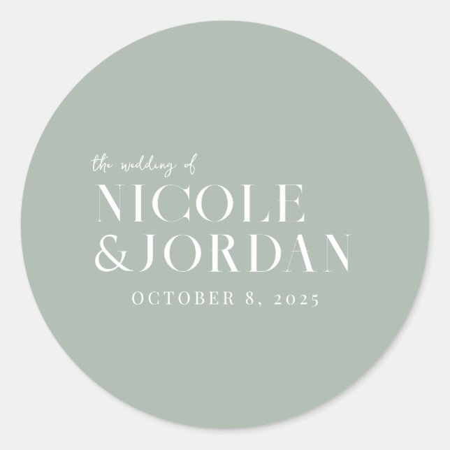 Modern Simple Chic Sage Green Wedding Runder Aufkleber (Vorderseite)