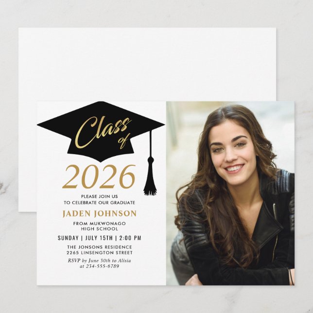 Modern Simple Class of 2023 Foto Graduation Party Einladung (Vorne/Hinten)