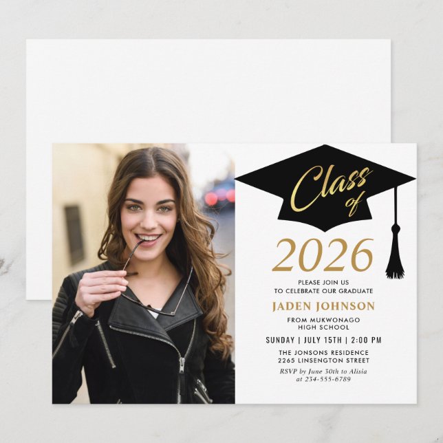 Modern Simple Class of 2025 Foto Graduation Party Einladung (Vorne/Hinten)