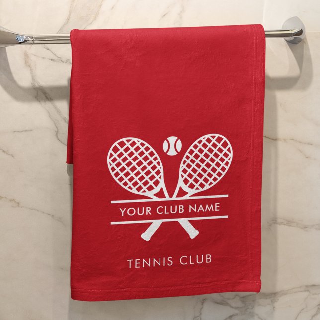 Modern Simple Club Name Tennis Team Red Handtuch (Red and White Tennis Rackets Motif Hand Towel)