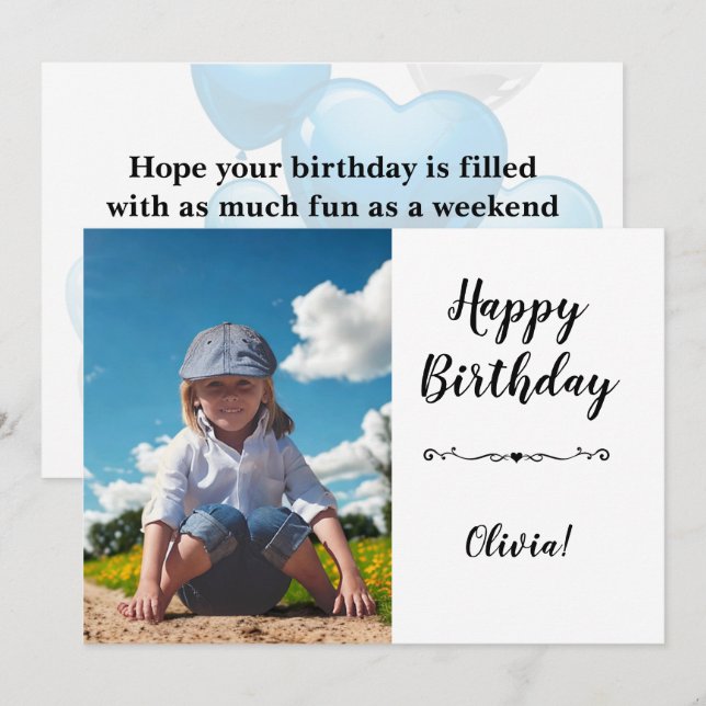Modern Simple Custom Photo Birthday Greeting Card Einladung (Vorne/Hinten)